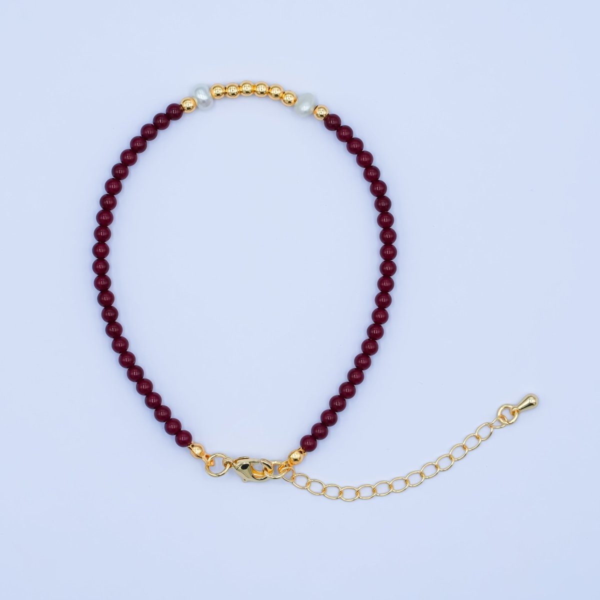 24K Gold Filled Shell Pearl Bead Carnelian Gemstone 7.5 Bracelet | WA - 2879 - DLUXCA