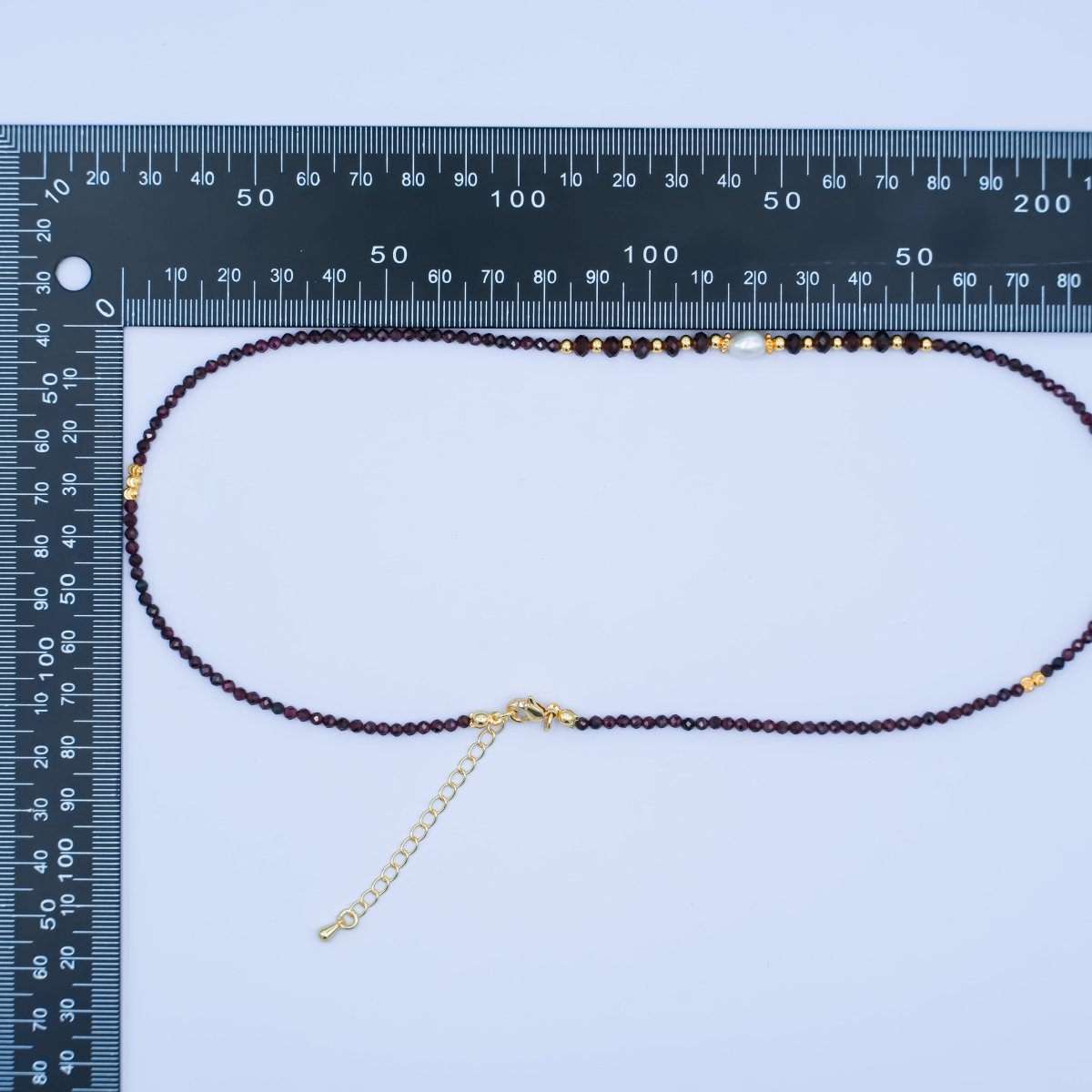 24K Gold Filled Shell Pearl Bead Carnelian Red Multifaceted Crystal Gemstone 18 Inch Necklace | WA - 2878 - DLUXCA