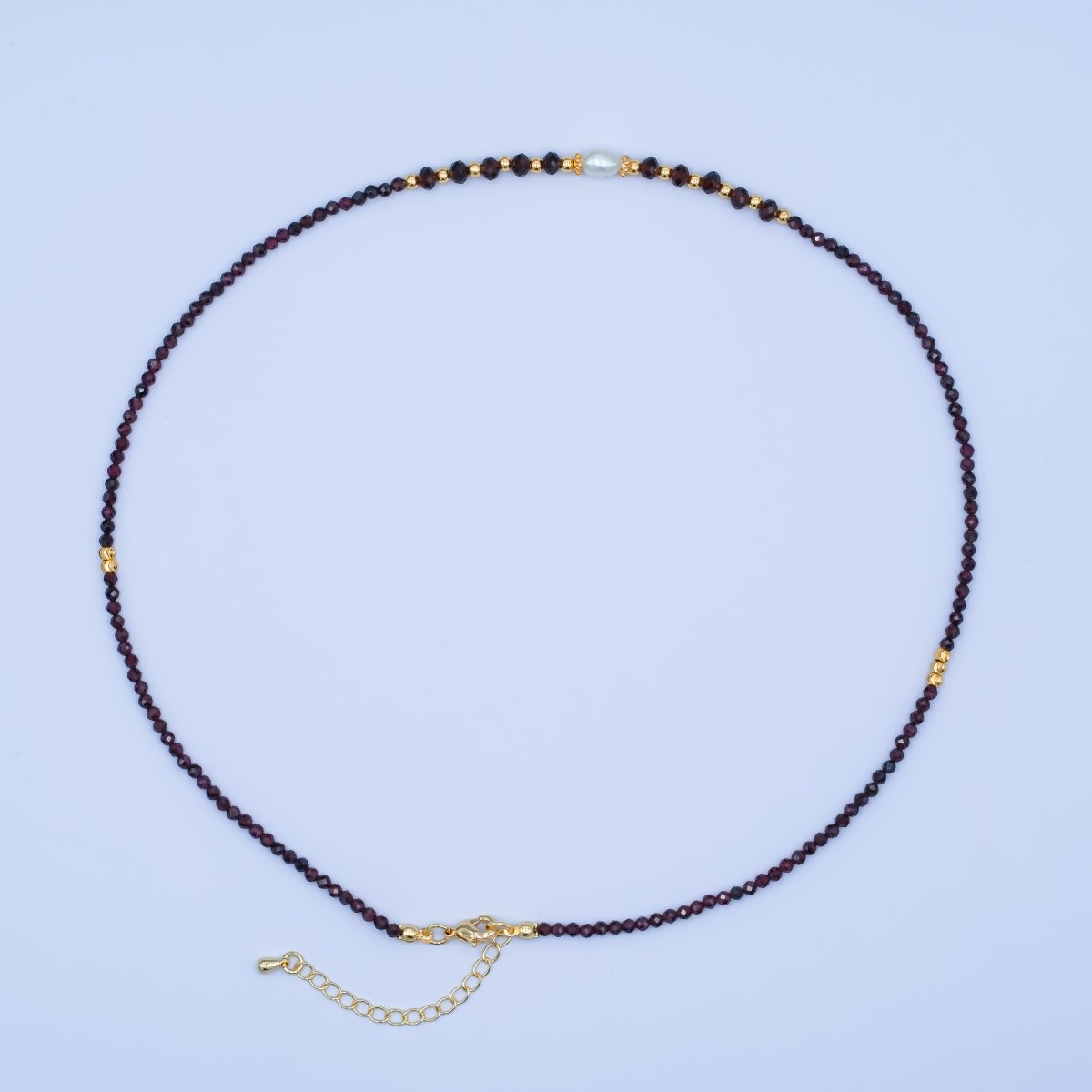 24K Gold Filled Shell Pearl Bead Carnelian Red Multifaceted Crystal Gemstone 18 Inch Necklace | WA - 2878 - DLUXCA