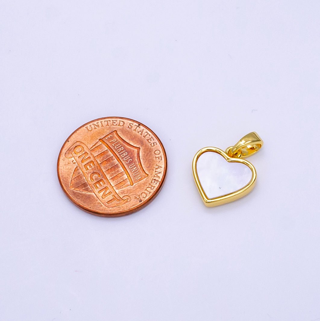 24K Gold Filled Shell Pearl Bezel Heart Pendant | AA1296 - DLUXCA
