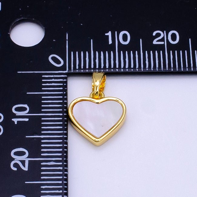 24K Gold Filled Shell Pearl Bezel Heart Pendant | AA1296 - DLUXCA