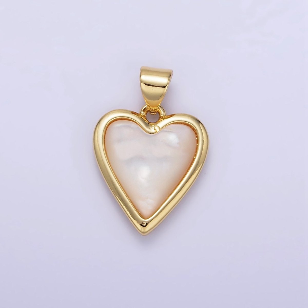 24K Gold Filled Shell Pearl Bezel Heart Pendant | AA1345 - DLUXCA