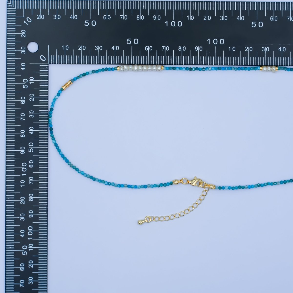 24K Gold Filled Shell Pearl Blue Gemstone Gemstone Bead 17 Inch Necklace | WA - 2866 - DLUXCA