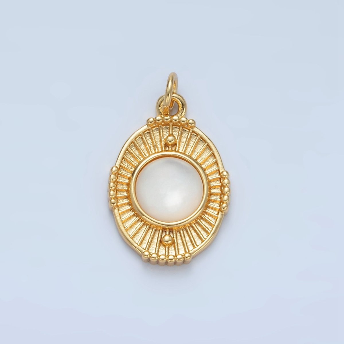 24K Gold Filled Shell Pearl, Carnelian Beaded Sunburst Oval Charm | X594