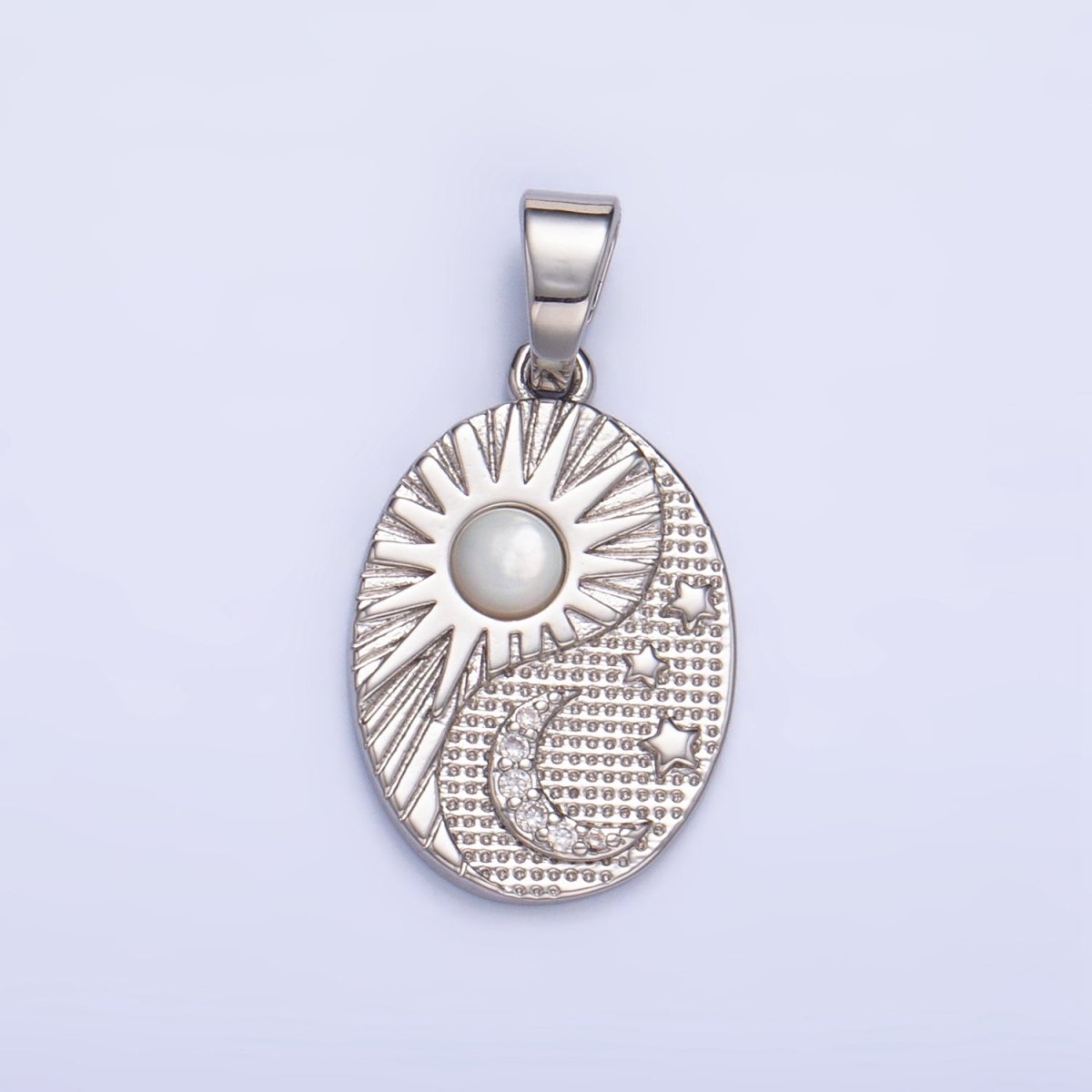 24K Gold Filled Shell Pearl Celestial Moon Star Sun Sunburst Oval Pendant in Gold & Silver | AA1021