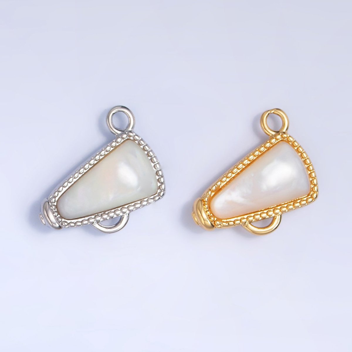 24K Gold Filled Shell Pearl Cheer Megaphone Charm in Gold & Silver | W050