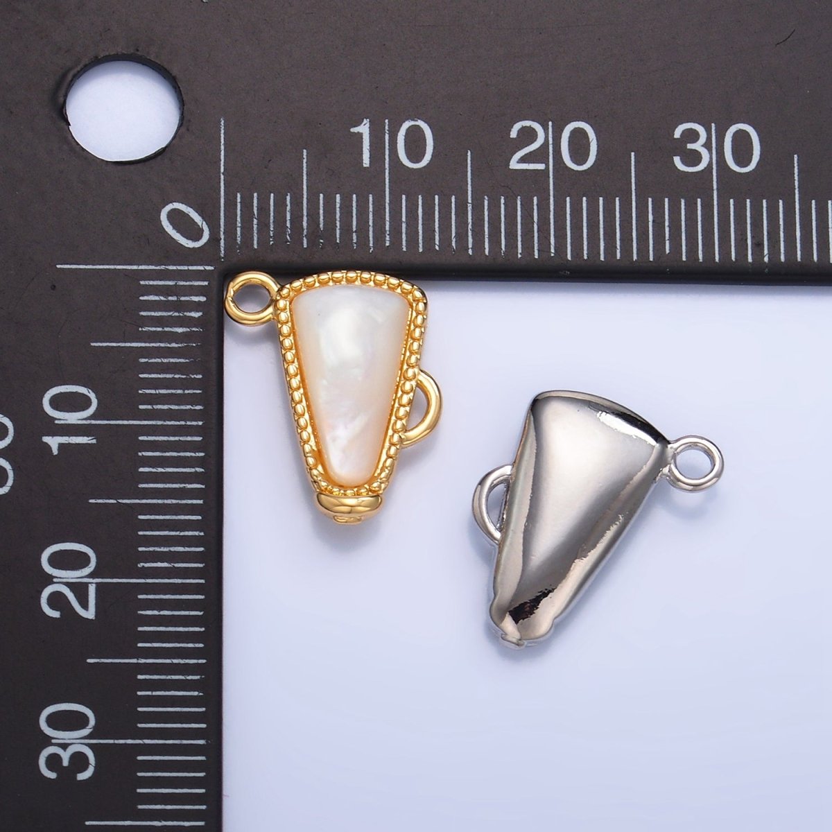 24K Gold Filled Shell Pearl Cheer Megaphone Charm in Gold & Silver | W050