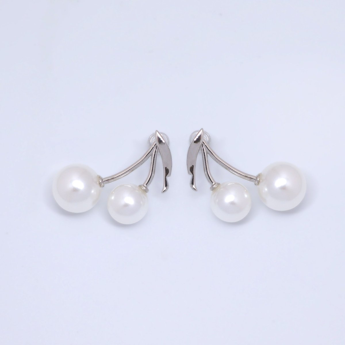 24K Gold Filled Shell Pearl Cherry Fruit Stud Earrings in Gold & Silver | AB868