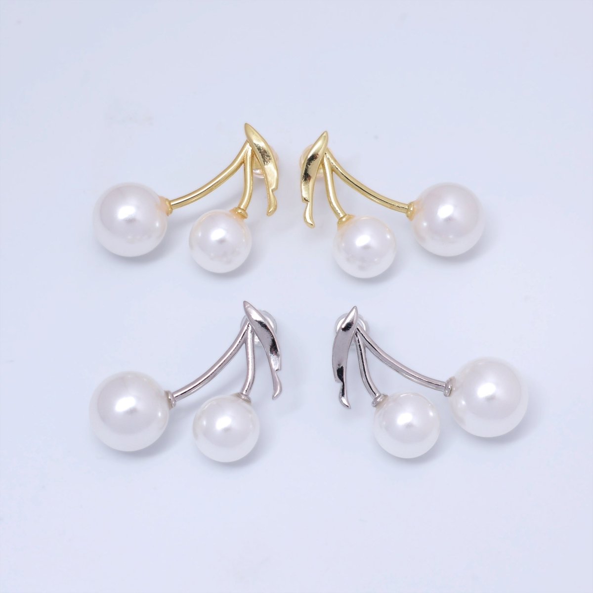 24K Gold Filled Shell Pearl Cherry Fruit Stud Earrings in Gold & Silver | AB868