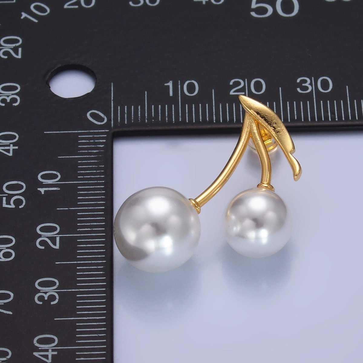 24K Gold Filled Shell Pearl Cherry Fruit Stud Earrings in Gold & Silver | AB868