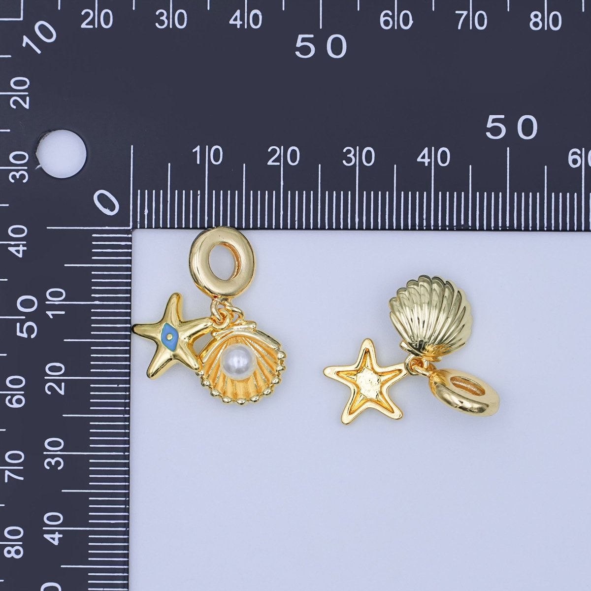 24K Gold Filled Shell Pearl Clam Sea Shell Starfish Rondelle Drop Pendant | AF420 - DLUXCA
