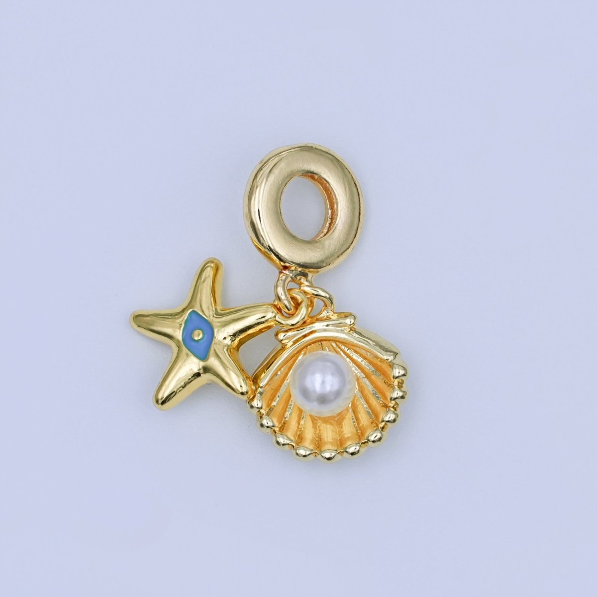 24K Gold Filled Shell Pearl Clam Sea Shell Starfish Rondelle Drop Pendant | AF420 - DLUXCA