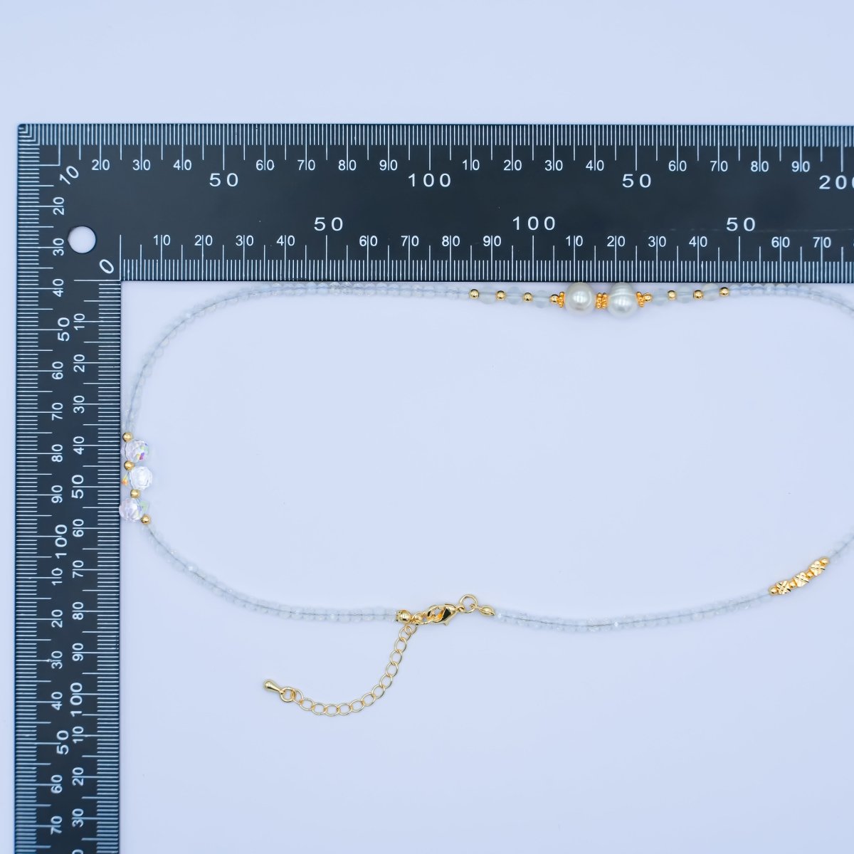 24K Gold Filled Shell Pearl Clear Multifaceted Crystal Gemstone 18 Inch Necklace | WA - 2877 - DLUXCA