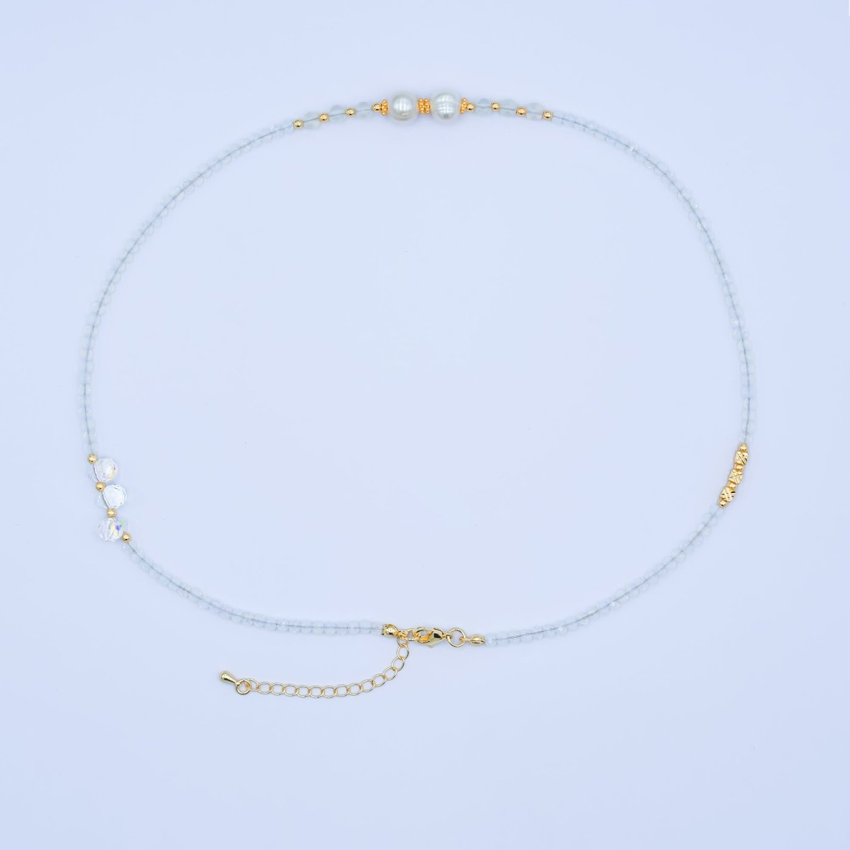 24K Gold Filled Shell Pearl Clear Multifaceted Crystal Gemstone 18 Inch Necklace | WA - 2877 - DLUXCA