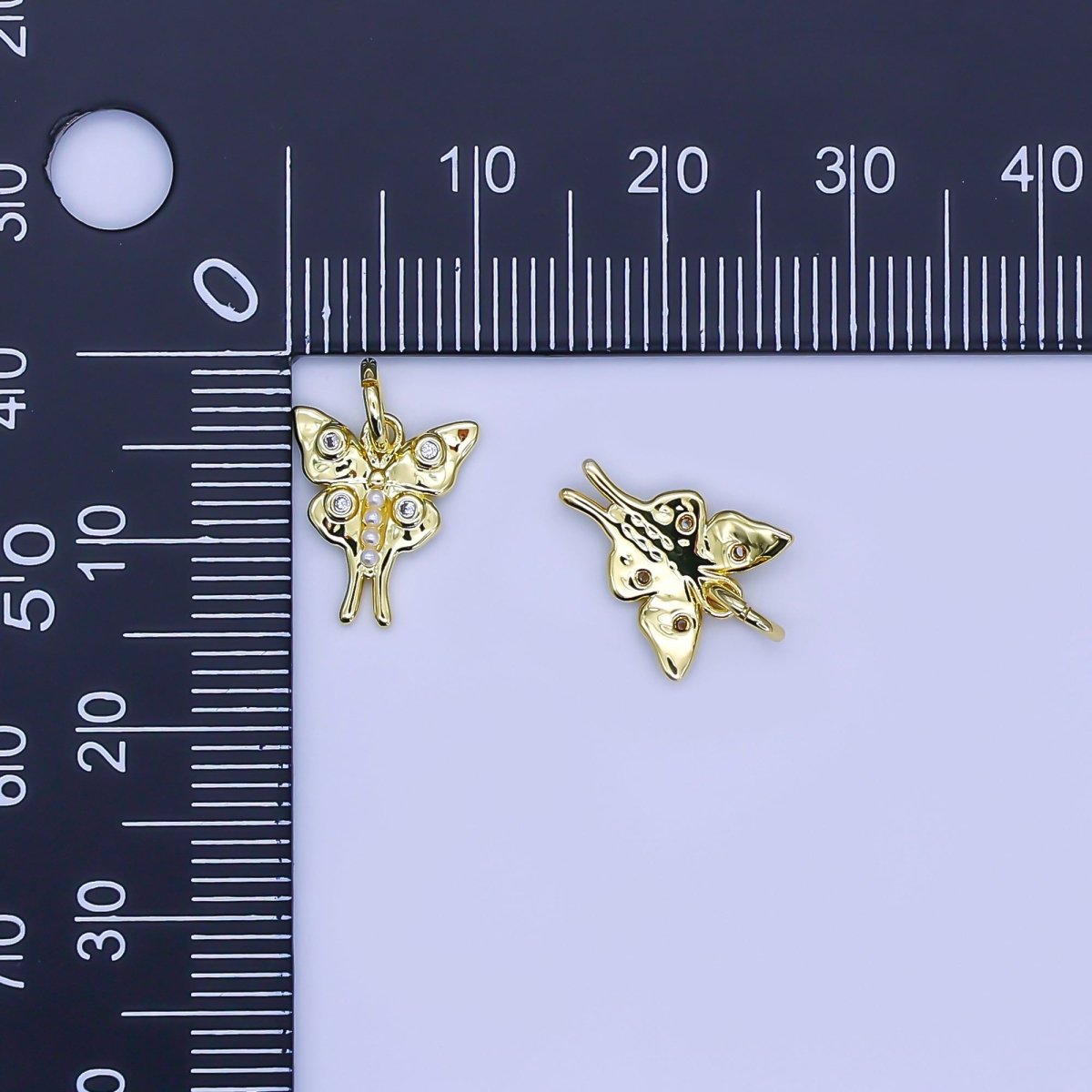 24K Gold Filled Shell Pearl CZ Dotted Butterfly Charm | C571 - DLUXCA