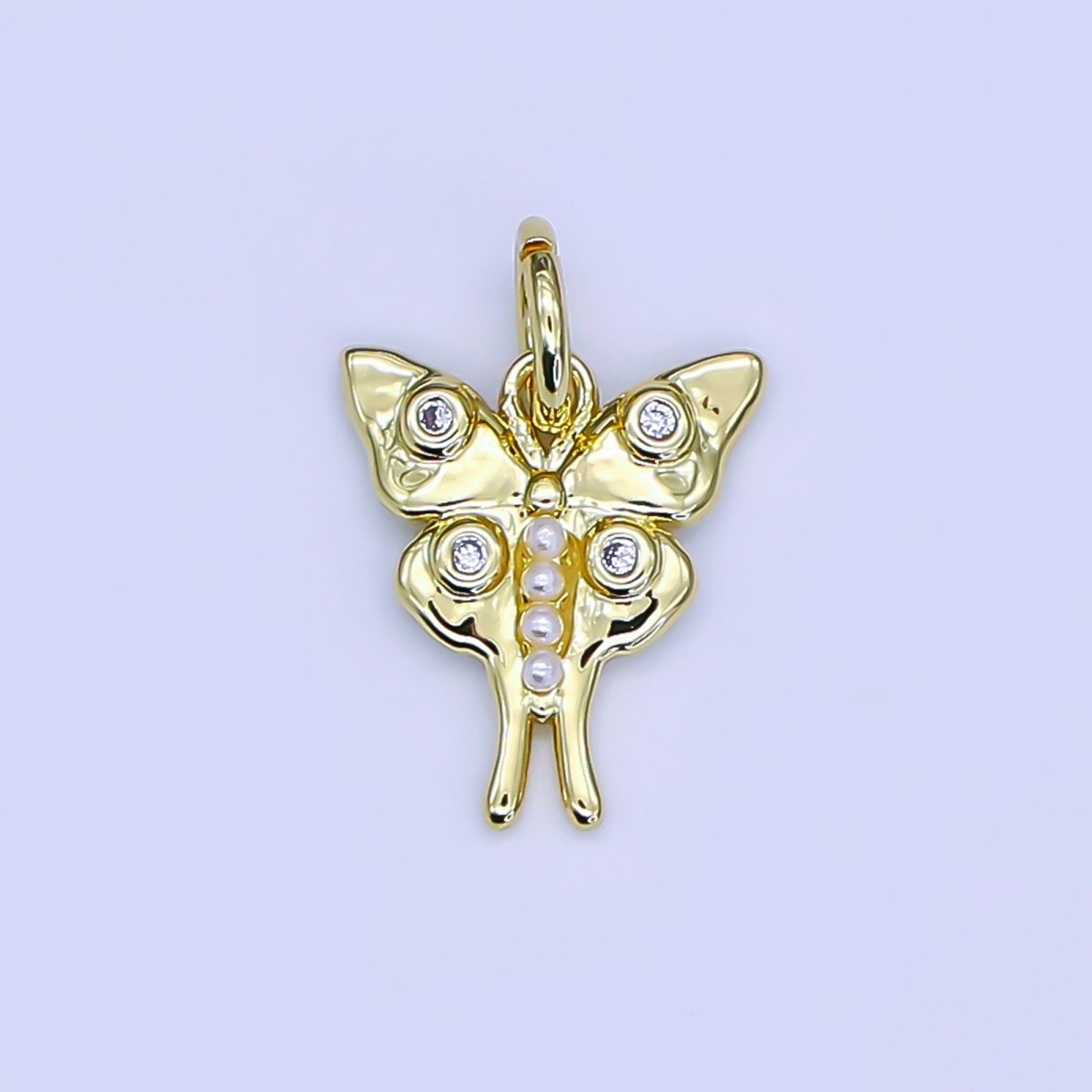 24K Gold Filled Shell Pearl CZ Dotted Butterfly Charm | C571 - DLUXCA