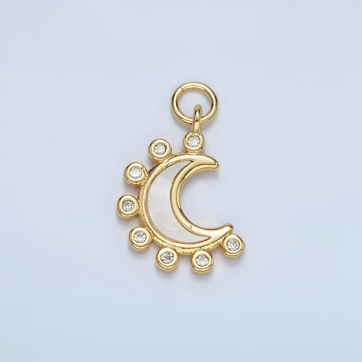24K Gold Filled Shell Pearl Dotted Crescent Moon Charm | M138 - DLUXCA