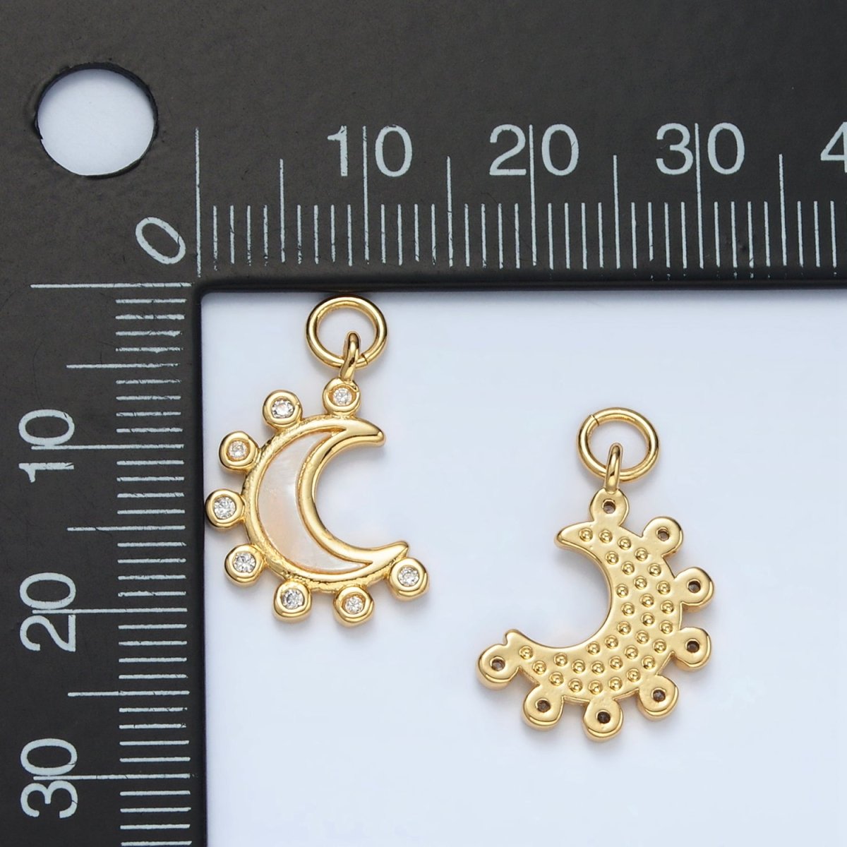 24K Gold Filled Shell Pearl Dotted Crescent Moon Charm | M138 - DLUXCA