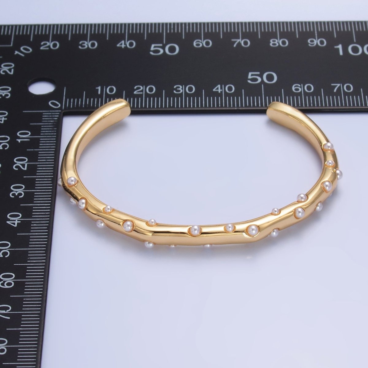 24K Gold Filled Shell Pearl Dotted Cuff Bracelets | WA - 2721 - DLUXCA