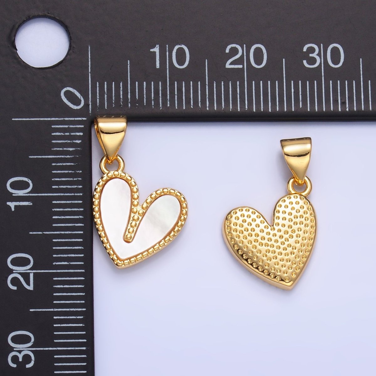 24K Gold Filled Shell Pearl Dotted Heart Pendant | AA1121 - DLUXCA
