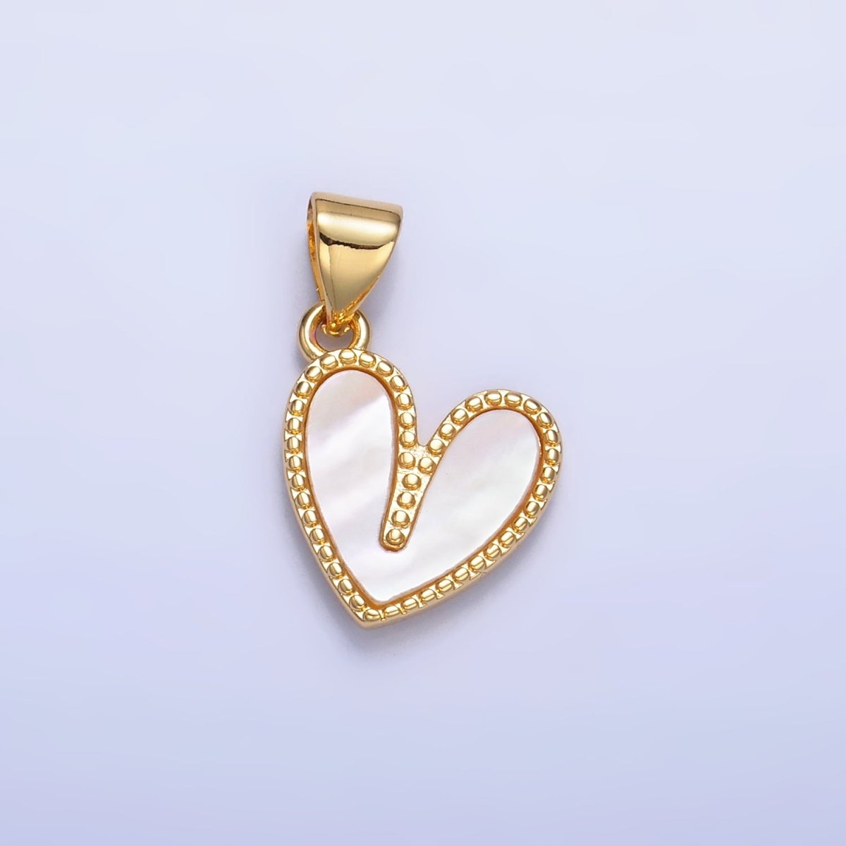 24K Gold Filled Shell Pearl Dotted Heart Pendant | AA1121 - DLUXCA