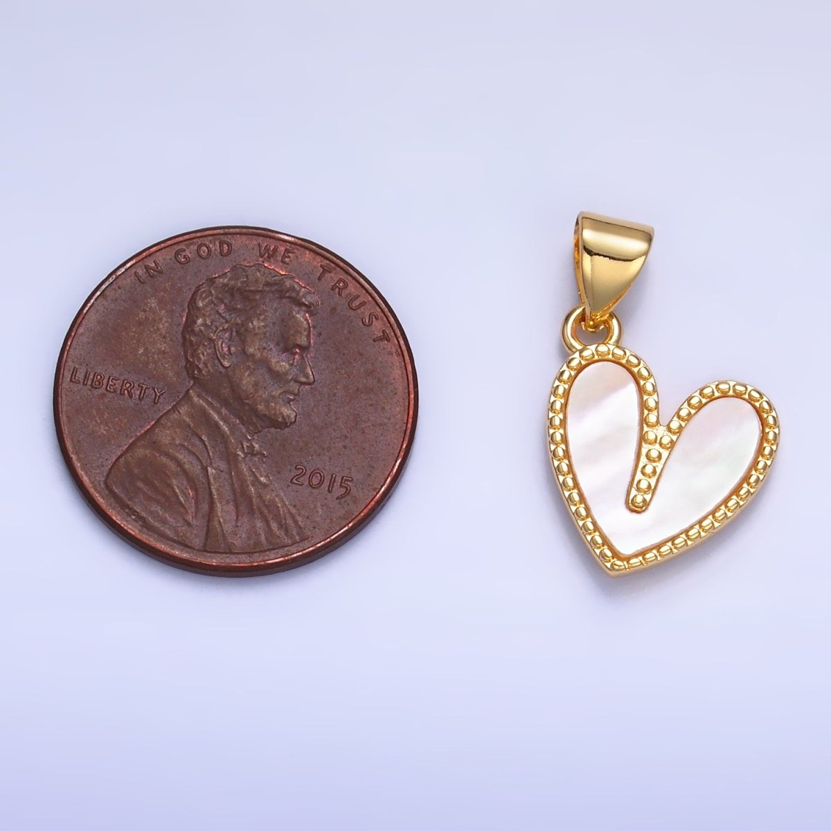 24K Gold Filled Shell Pearl Dotted Heart Pendant | AA1121 - DLUXCA