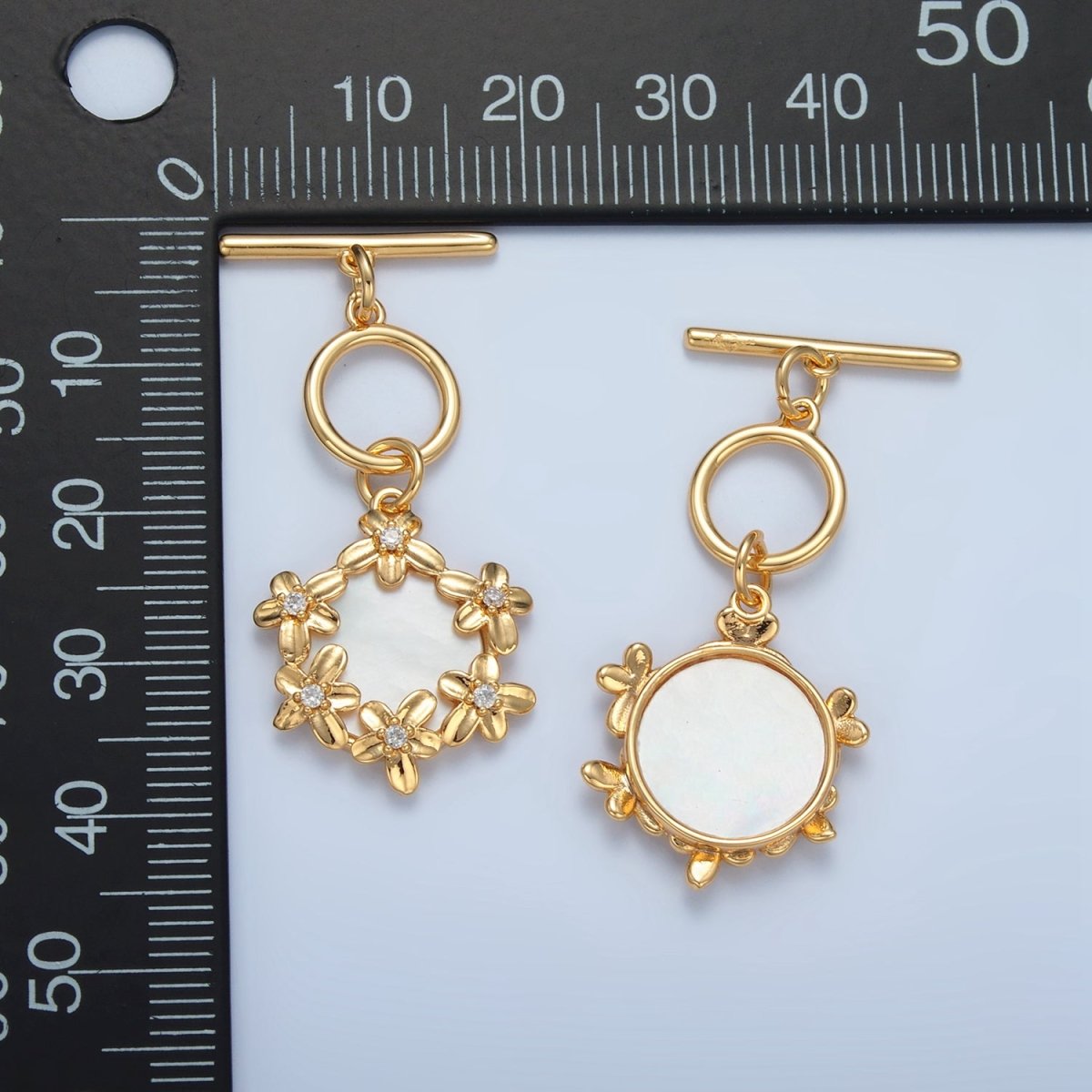 24K Gold Filled Shell Pearl Flower Toggle Clasps Closure Findings in Gold & Silver | Z945