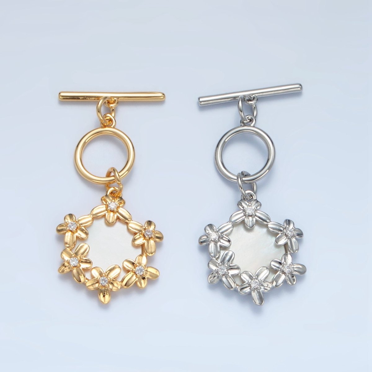 24K Gold Filled Shell Pearl Flower Toggle Clasps Closure Findings in Gold & Silver | Z945