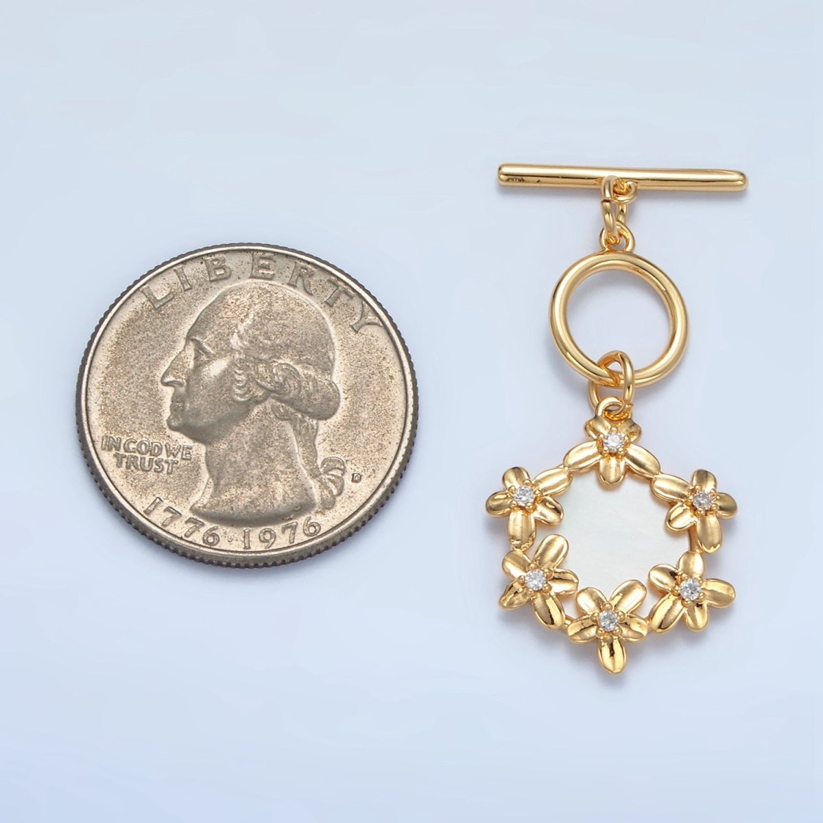 24K Gold Filled Shell Pearl Flower Toggle Clasps Closure Findings in Gold & Silver | Z945