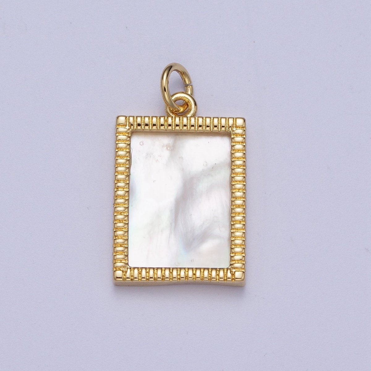 24K Gold Filled Shell Pearl Gold Frame Rectangular Tag Charm | A-317 - DLUXCA