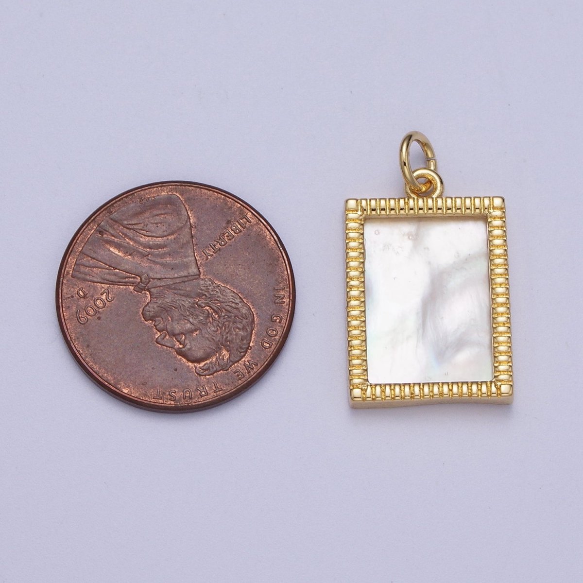 24K Gold Filled Shell Pearl Gold Frame Rectangular Tag Charm | A-317 - DLUXCA