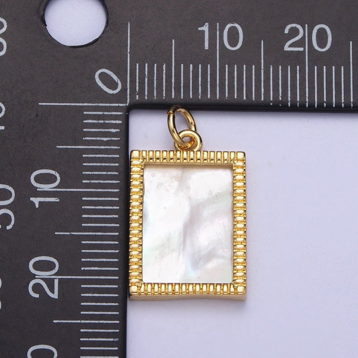 24K Gold Filled Shell Pearl Gold Frame Rectangular Tag Charm | A-317 - DLUXCA