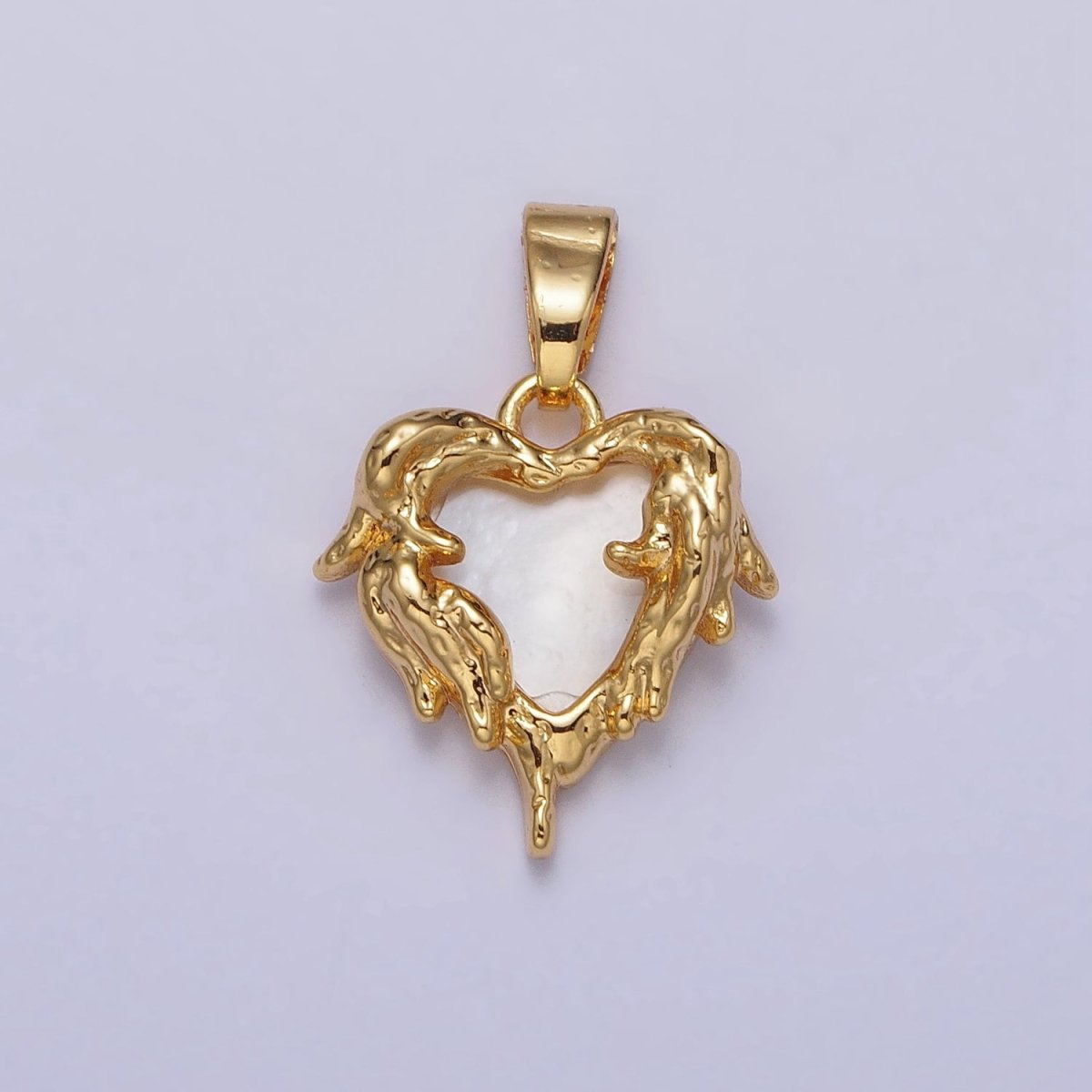 24K Gold Filled Shell Pearl Gold Molten Drip Heart Pendant | AA109 - DLUXCA