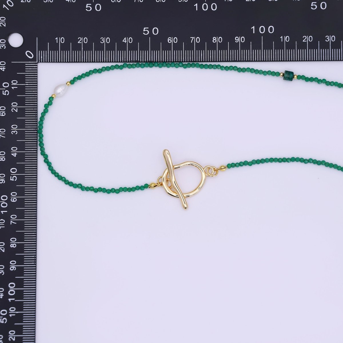 24K Gold Filled Shell Pearl Green Crystal Gemstone 40 Inches Necklace | WA - 3084 - DLUXCA