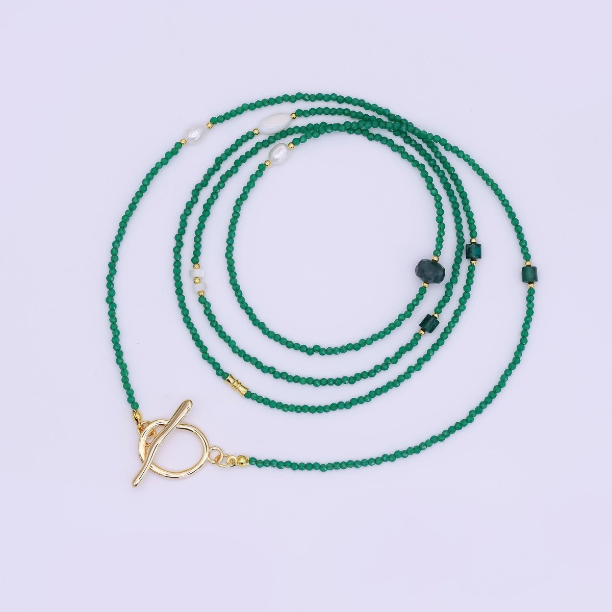 24K Gold Filled Shell Pearl Green Crystal Gemstone 40 Inches Necklace | WA - 3084 - DLUXCA