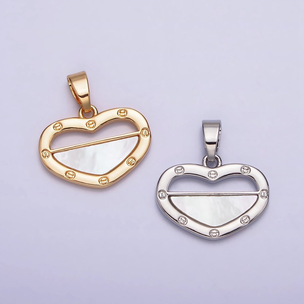 24K Gold Filled Shell Pearl Half Open Heart Screw Pendant in Gold & Silver | AA564 AA565