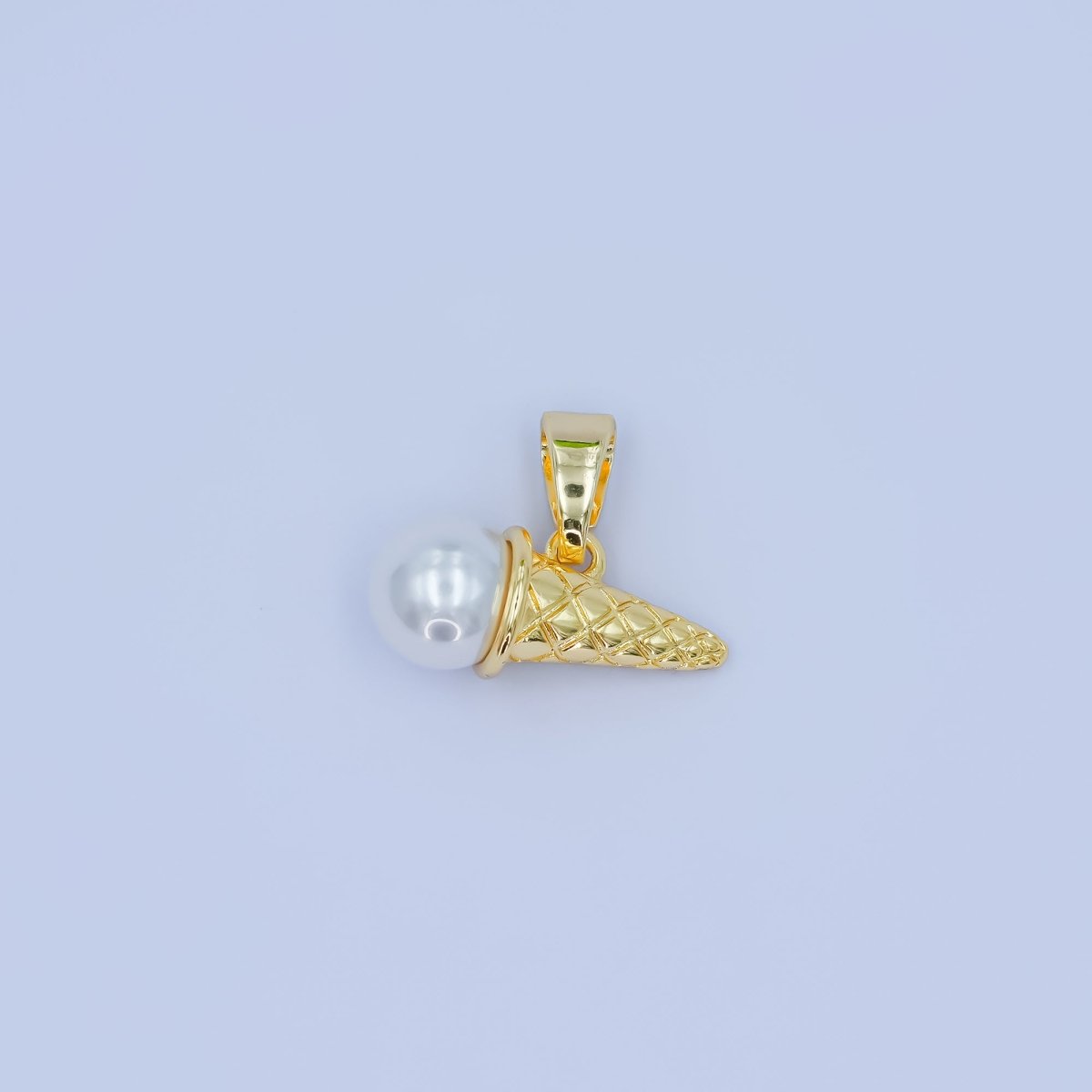 24K Gold Filled Shell Pearl Ice Cream Cone Desert Pendant | AA1481 - DLUXCA