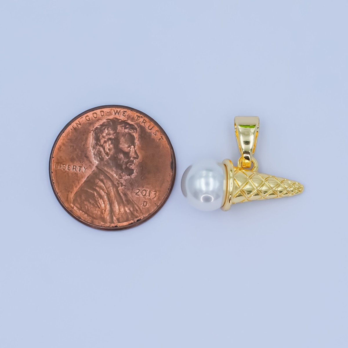 24K Gold Filled Shell Pearl Ice Cream Cone Desert Pendant | AA1481 - DLUXCA