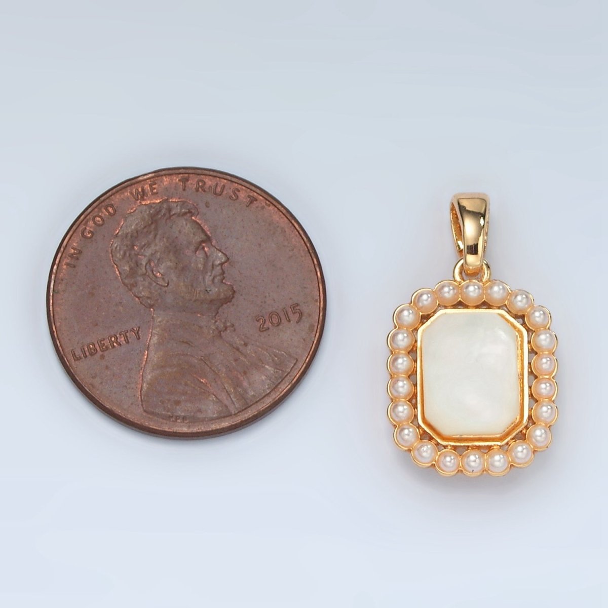 24K Gold Filled Shell Pearl Lined Hexagon Pendant | H743