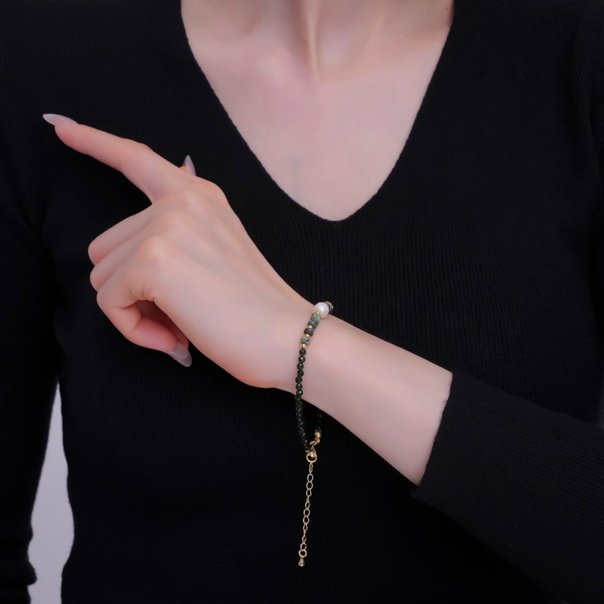 24K Gold Filled Shell Pearl Malachite Green Gemstone 7.5 Inch Bracelet | WA - 2885 - DLUXCA