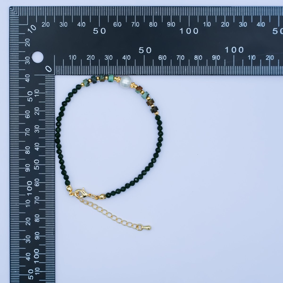 24K Gold Filled Shell Pearl Malachite Green Gemstone 7.5 Inch Bracelet | WA - 2885 - DLUXCA