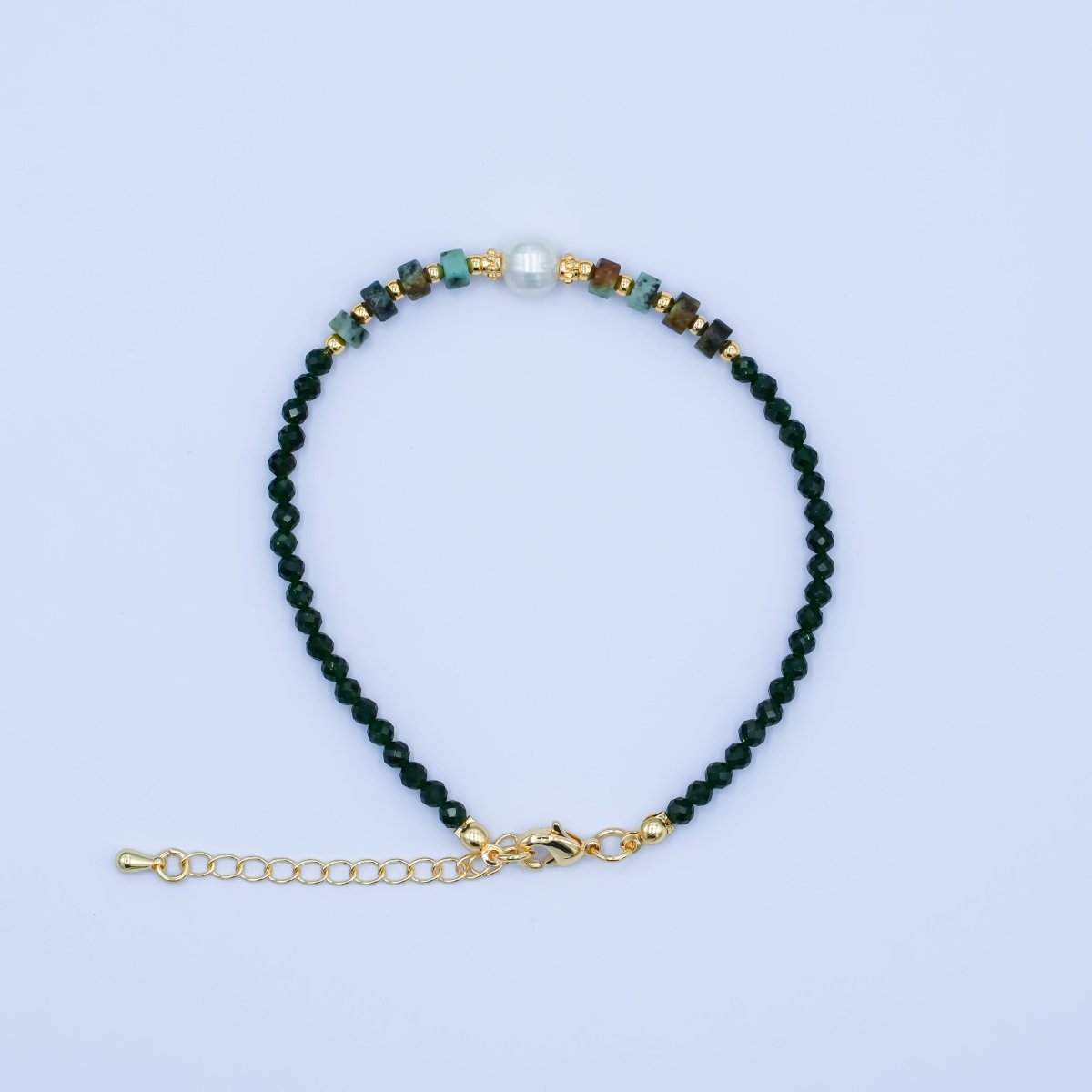 24K Gold Filled Shell Pearl Malachite Green Gemstone 7.5 Inch Bracelet | WA - 2885 - DLUXCA