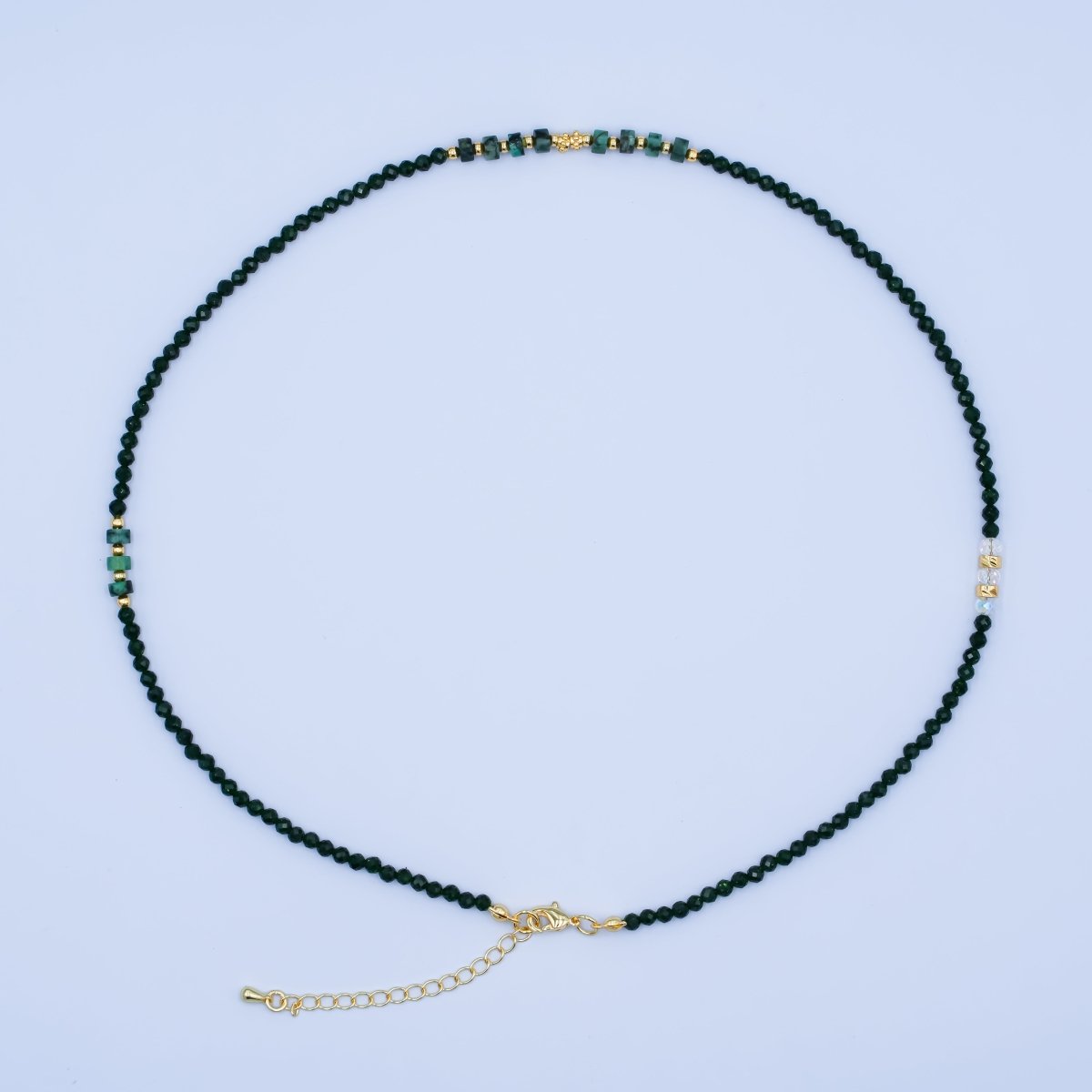 24K Gold Filled Shell Pearl Malachite Green Gemstone Bead 18 Inch Necklace | WA - 2871 - DLUXCA