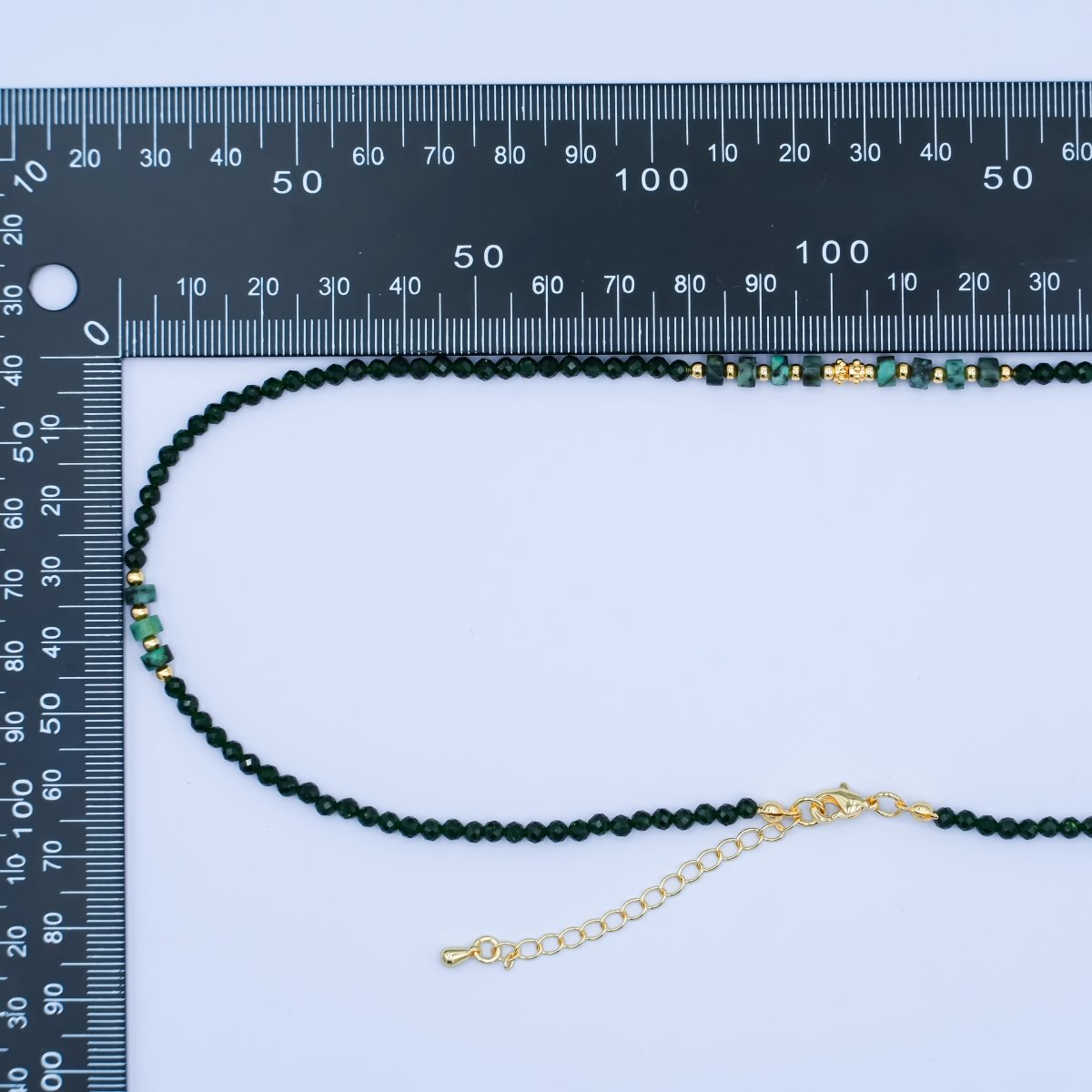 24K Gold Filled Shell Pearl Malachite Green Gemstone Bead 18 Inch Necklace | WA - 2871 - DLUXCA