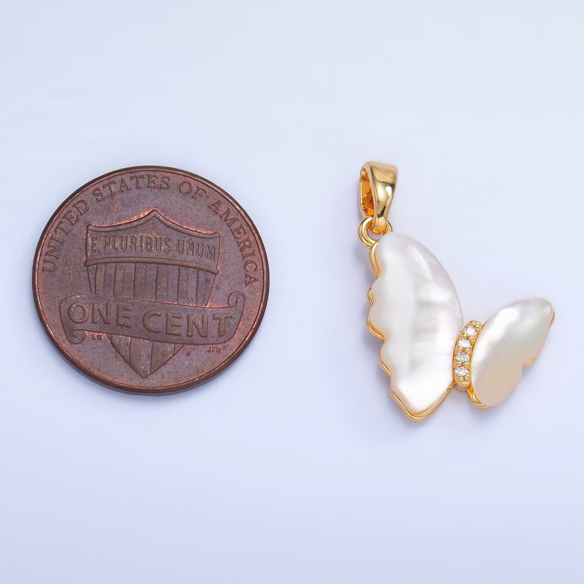 24K Gold Filled Shell Pearl Micro Paved CZ Butterfly Pendant | AA1022
