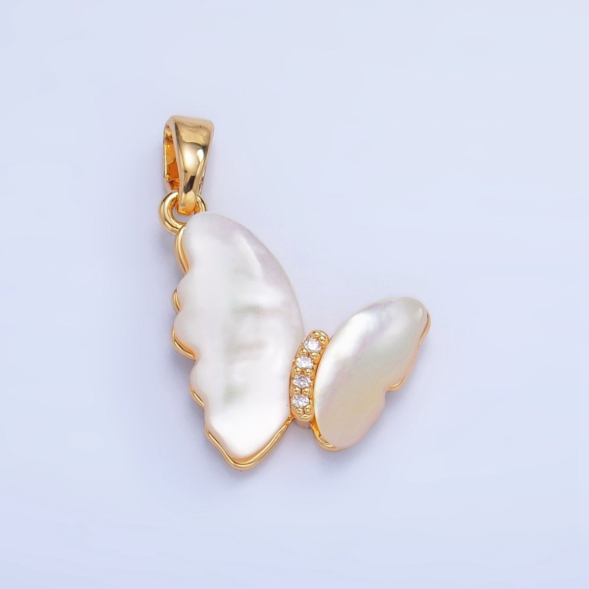 24K Gold Filled Shell Pearl Micro Paved CZ Butterfly Pendant | AA1022