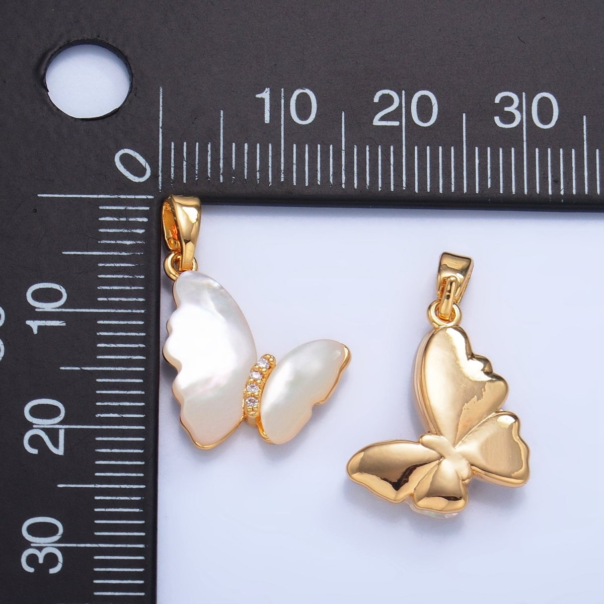 24K Gold Filled Shell Pearl Micro Paved CZ Butterfly Pendant | AA1022