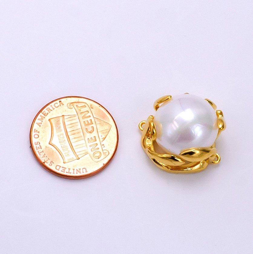 24K Gold Filled Shell Pearl Molten Drip Connector | G627 - DLUXCA