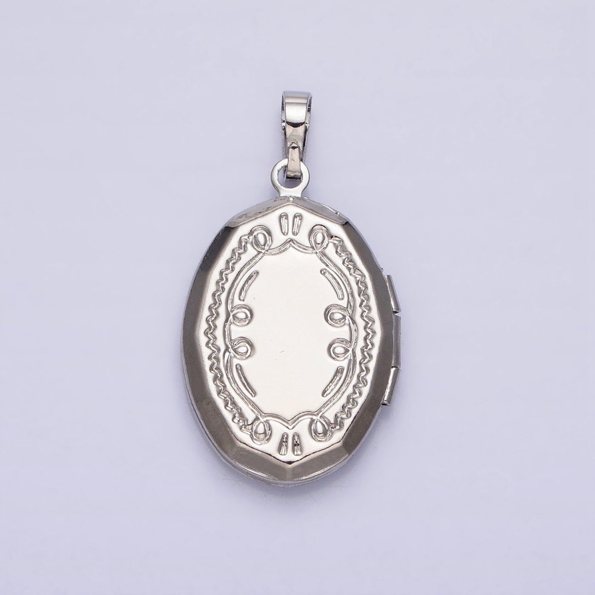 24K Gold Filled Shell Pearl Oval Geometric Engraved Locket in Gold & Silver | AA-367 AA-368