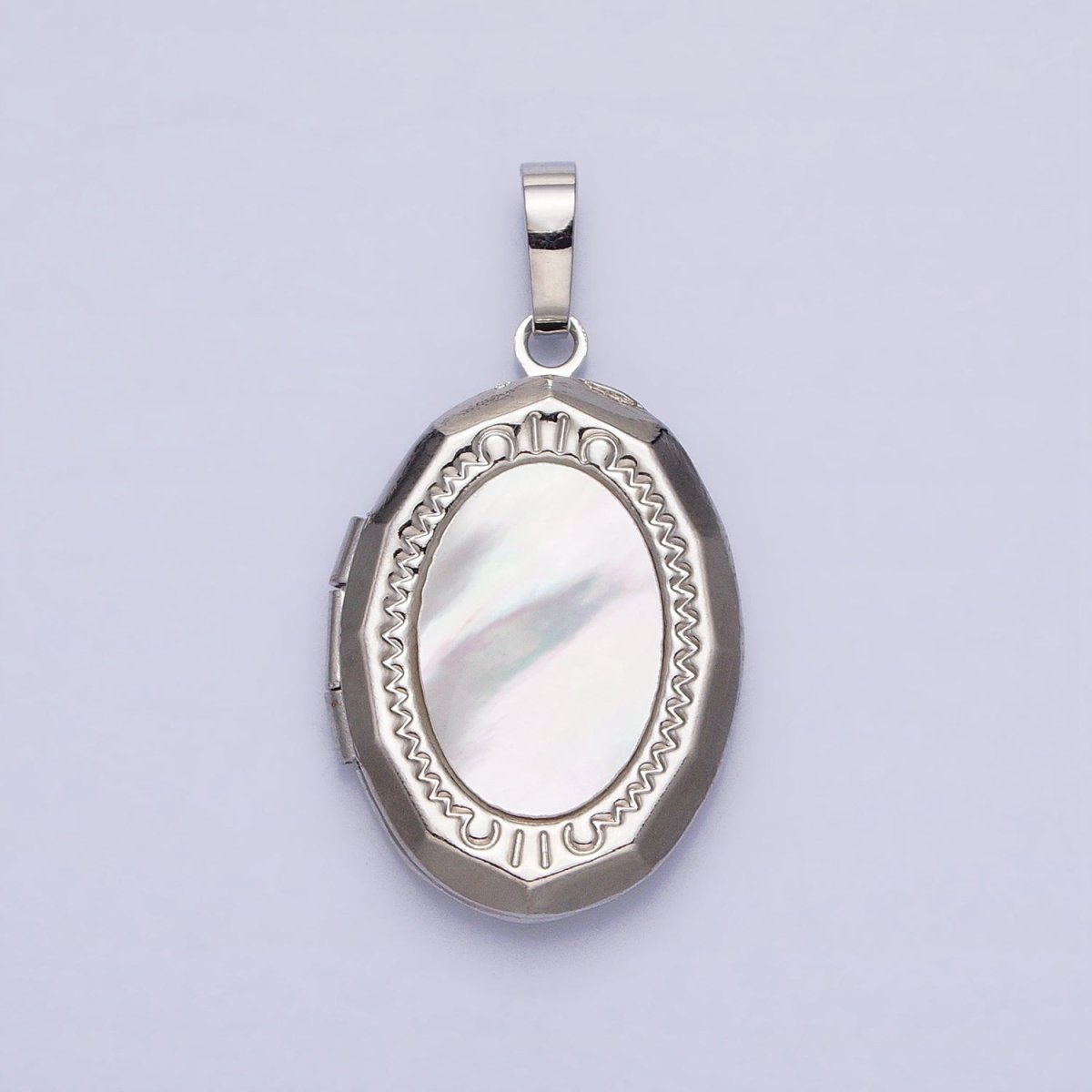 24K Gold Filled Shell Pearl Oval Geometric Engraved Locket in Gold & Silver | AA-367 AA-368